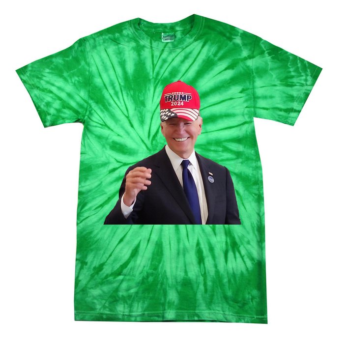 Funny Joe Biden Dons Trump 2024 Cap Wear A Trump Hat Tie-Dye T-Shirt