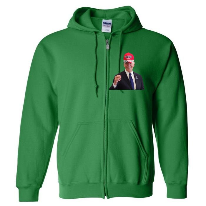 Funny Joe Biden Dons Trump 2024 Cap Wear A Trump Hat Full Zip Hoodie