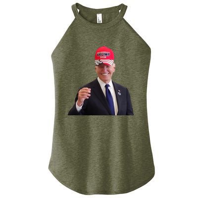 Funny Joe Biden Dons Trump 2024 Cap Wear A Trump Hat Women's Perfect Tri Rocker Tank