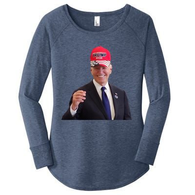 Funny Joe Biden Dons Trump 2024 Cap Wear A Trump Hat Women's Perfect Tri Tunic Long Sleeve Shirt