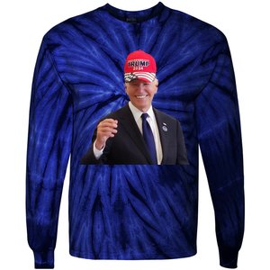 Funny Joe Biden Dons Trump 2024 Cap Wear A Trump Hat Tie-Dye Long Sleeve Shirt