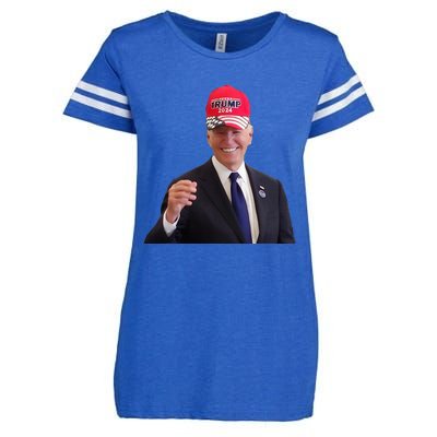 Funny Joe Biden Dons Trump 2024 Cap Wear A Trump Hat Enza Ladies Jersey Football T-Shirt