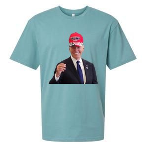 Funny Joe Biden Dons Trump 2024 Cap Wear A Trump Hat Sueded Cloud Jersey T-Shirt