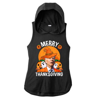 Funny Joe Biden Happy Halloween Merry Thanksgiving Ladies PosiCharge Tri-Blend Wicking Draft Hoodie Tank