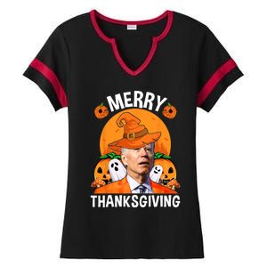 Funny Joe Biden Happy Halloween Merry Thanksgiving Ladies Halftime Notch Neck Tee