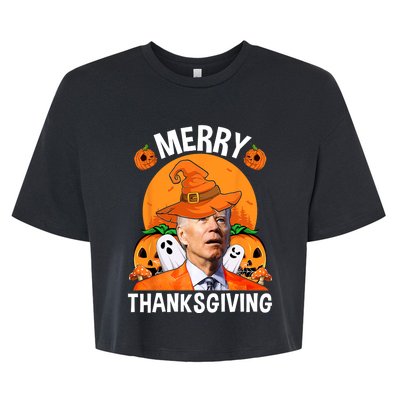 Funny Joe Biden Happy Halloween Merry Thanksgiving Bella+Canvas Jersey Crop Tee