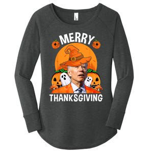 Funny Joe Biden Happy Halloween Merry Thanksgiving Women's Perfect Tri Tunic Long Sleeve Shirt