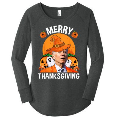 Funny Joe Biden Happy Halloween Merry Thanksgiving Women's Perfect Tri Tunic Long Sleeve Shirt