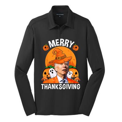 Funny Joe Biden Happy Halloween Merry Thanksgiving Silk Touch Performance Long Sleeve Polo