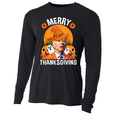 Funny Joe Biden Happy Halloween Merry Thanksgiving Cooling Performance Long Sleeve Crew