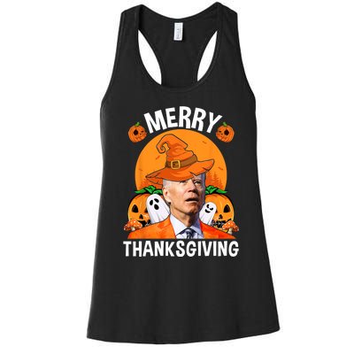 Funny Joe Biden Happy Halloween Merry Thanksgiving Women's Racerback Tank