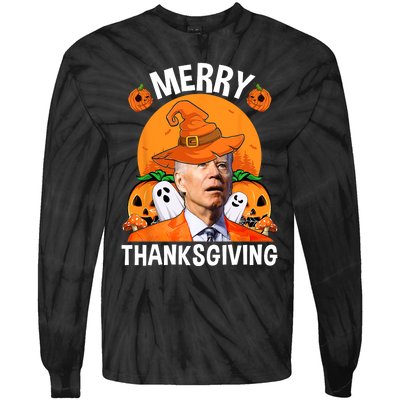 Funny Joe Biden Happy Halloween Merry Thanksgiving Tie-Dye Long Sleeve Shirt