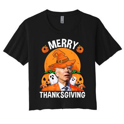 Funny Joe Biden Happy Halloween Merry Thanksgiving Women's Crop Top Tee