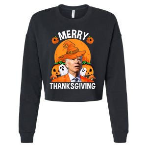 Funny Joe Biden Happy Halloween Merry Thanksgiving Cropped Pullover Crew