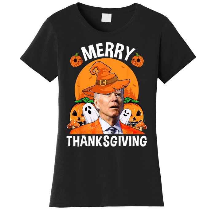 Funny Joe Biden Happy Halloween Merry Thanksgiving Women's T-Shirt