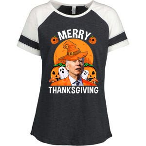 Funny Joe Biden Happy Halloween Merry Thanksgiving Enza Ladies Jersey Colorblock Tee