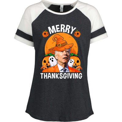 Funny Joe Biden Happy Halloween Merry Thanksgiving Enza Ladies Jersey Colorblock Tee