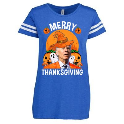 Funny Joe Biden Happy Halloween Merry Thanksgiving Enza Ladies Jersey Football T-Shirt