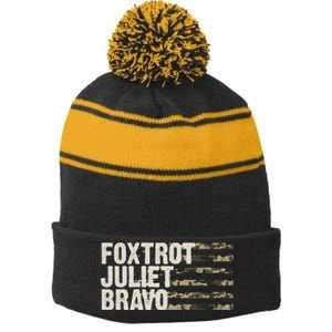 Foxtrot Juliet Bravo Camo Military Flag Stripe Pom Pom Beanie