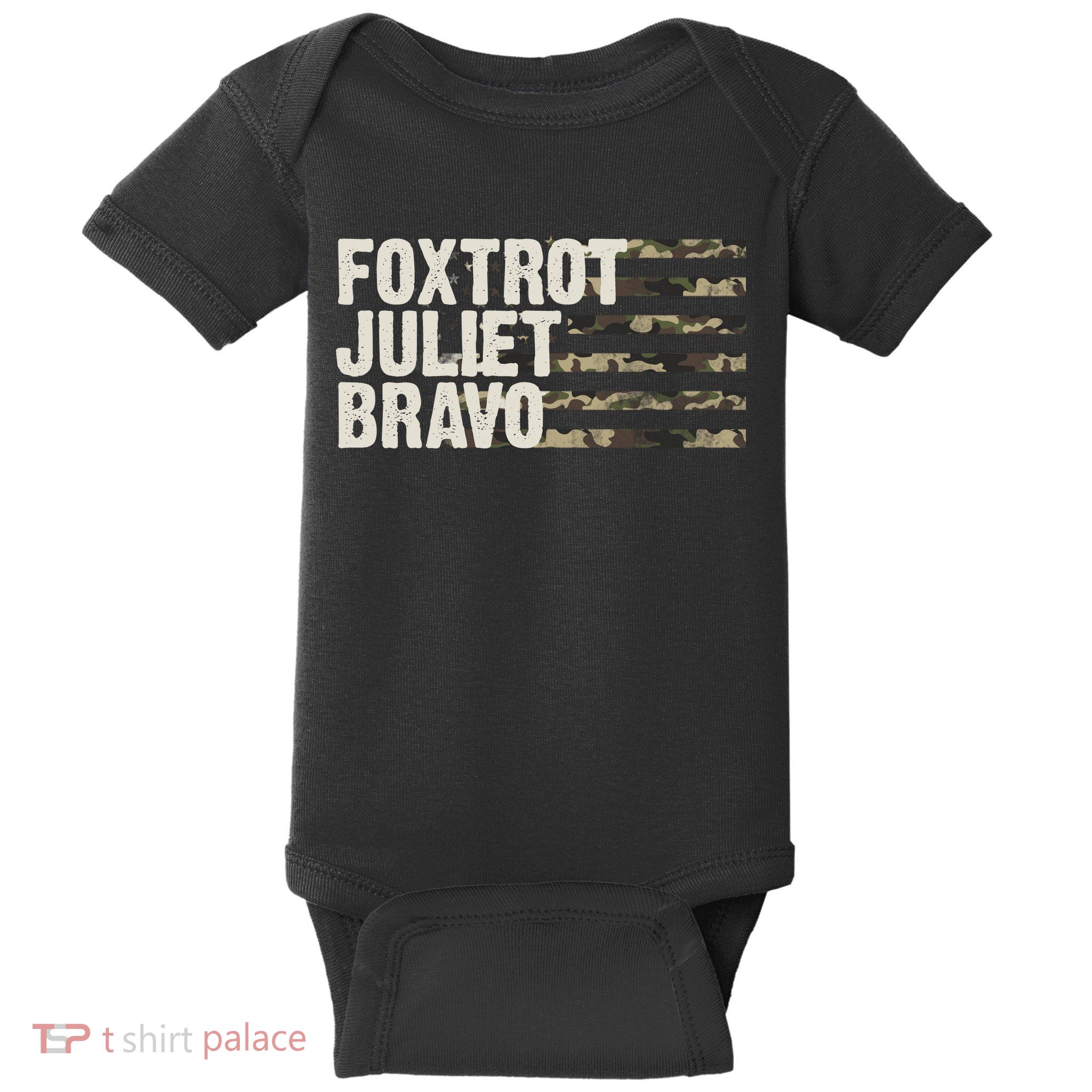Foxtrot Juliet Bravo Camo Military Flag Baby Bodysuit