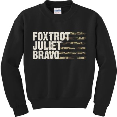 Foxtrot Juliet Bravo Camo Military Flag Kids Sweatshirt