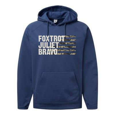 Foxtrot Juliet Bravo Camo Military Flag Performance Fleece Hoodie