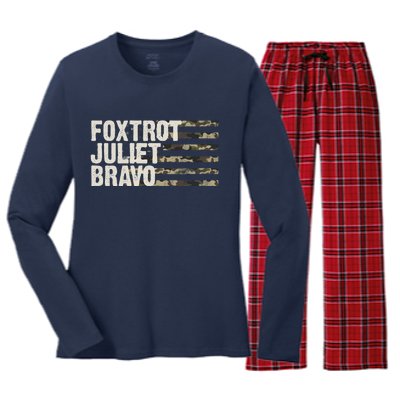 Foxtrot Juliet Bravo Camo Military Flag Women's Long Sleeve Flannel Pajama Set 