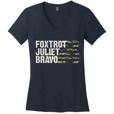 Foxtrot Juliet Bravo Camo Military Flag Women's V-Neck T-Shirt