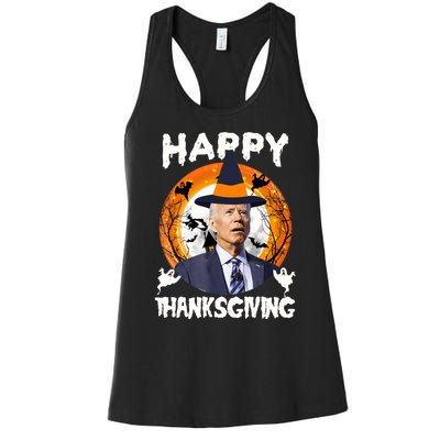 Funny Joe Biden Happy Thanksgiving Confused Happy Halloween Women's Racerback Tank