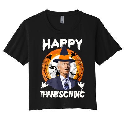 Funny Joe Biden Happy Thanksgiving Confused Happy Halloween Women's Crop Top Tee