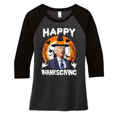 Funny Joe Biden Happy Thanksgiving Confused Happy Halloween Women's Tri-Blend 3/4-Sleeve Raglan Shirt