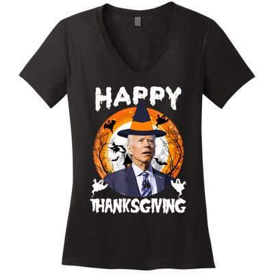 Funny Joe Biden Happy Thanksgiving Confused Happy Halloween Women's V-Neck T-Shirt