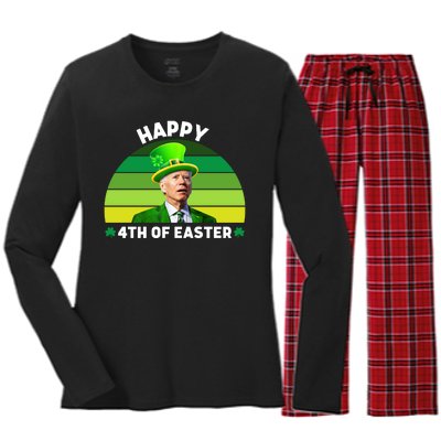 Funny Joe Biden St Patricks Day Happy 4th Of Easter Women's Long Sleeve Flannel Pajama Set 