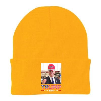 Funny Joe Biden Wearing A Trump Hat Gift Knit Cap Winter Beanie