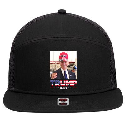 Funny Joe Biden Wearing A Trump Hat Gift 7 Panel Mesh Trucker Snapback Hat