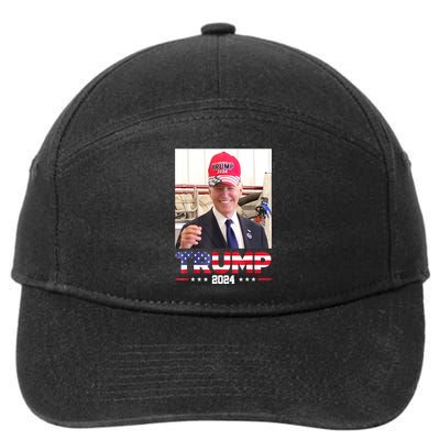 Funny Joe Biden Wearing A Trump Hat Gift 7-Panel Snapback Hat