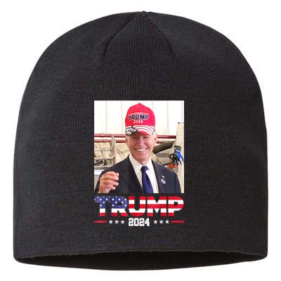 Funny Joe Biden Wearing A Trump Hat Gift Sustainable Beanie