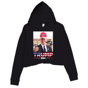 Funny Joe Biden Wearing A Trump Hat Gift Crop Fleece Hoodie