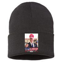 Funny Joe Biden Wearing A Trump Hat Gift Sustainable Knit Beanie