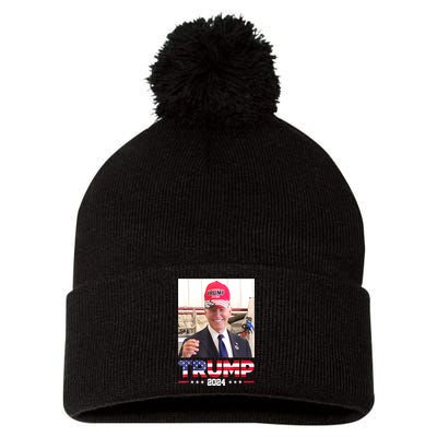 Funny Joe Biden Wearing A Trump Hat Gift Pom Pom 12in Knit Beanie