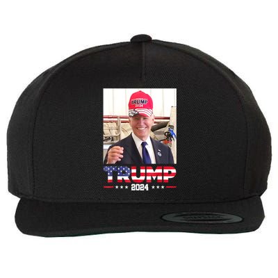 Funny Joe Biden Wearing A Trump Hat Gift Wool Snapback Cap