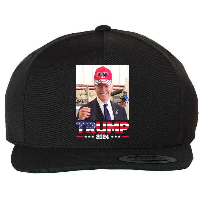 Funny Joe Biden Wearing A Trump Hat Gift Wool Snapback Cap