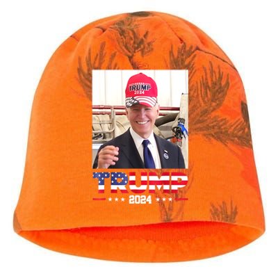 Funny Joe Biden Wearing A Trump Hat Gift Kati - Camo Knit Beanie