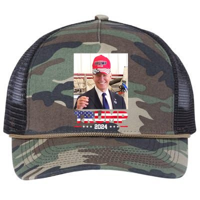 Funny Joe Biden Wearing A Trump Hat Gift Retro Rope Trucker Hat Cap