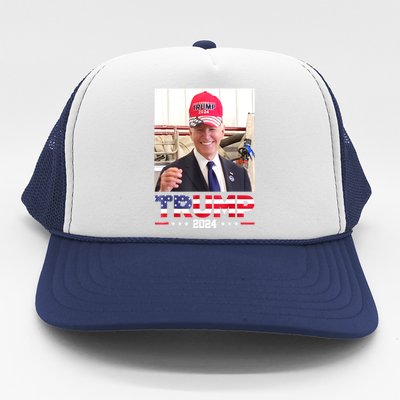 Funny Joe Biden Wearing A Trump Hat Gift Trucker Hat