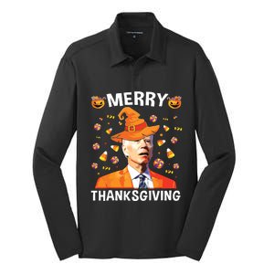 Funny Joe Biden Happy Halloween Merry Thanksgiving Silk Touch Performance Long Sleeve Polo