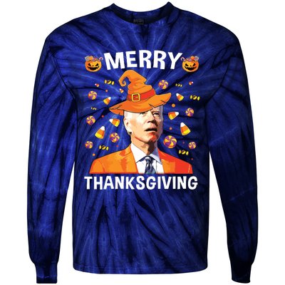 Funny Joe Biden Happy Halloween Merry Thanksgiving Tie-Dye Long Sleeve Shirt