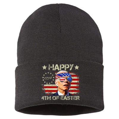 Funny Joe Biden 4th Of July Happy 4th Of Easter Us Flag Sustainable Knit Beanie