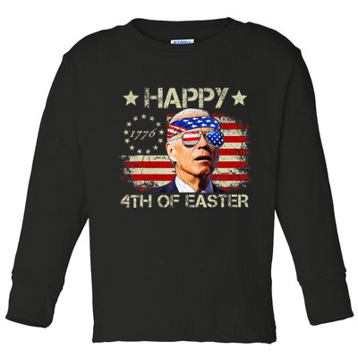 Funny Joe Biden 4th Of July Happy 4th Of Easter Us Flag Toddler Long Sleeve Shirt