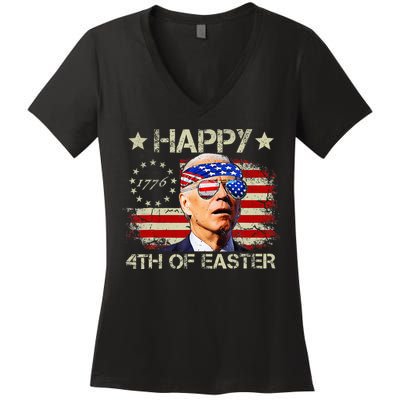 Funny Joe Biden 4th Of July Happy 4th Of Easter Us Flag Women's V-Neck T-Shirt